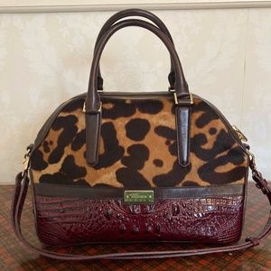 Brahmin Granada Wine Calf Hair Satchel Handbag with Shoulder Strap